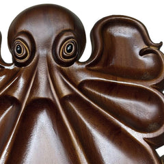 Platou pentru Servire, Kaveny, in Forma de Caracatita, 8 Compartimente pentru Mezeluri Branzeturi Snacksuri, Design Artistic, din Lemn Masiv, 26 x 25 x 3 cm, Maro inchis