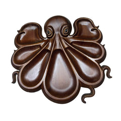 Platou pentru Servire, Kaveny, in Forma de Caracatita, 8 Compartimente pentru Mezeluri Branzeturi Snacksuri, Design Artistic, din Lemn Masiv, 26 x 25 x 3 cm, Maro inchis