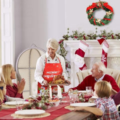 Sort de Bucatarie Decorativ, Kadeny, Tema Craciun, 50 x 70 cm, Model Merry Christmas, din Poliester, Rosu