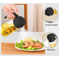 Recipient Ulei, Kadeny, 2in1, Functie Spray/Turnare, din Sticla, 470 ml, Fara Scurgere, Negru