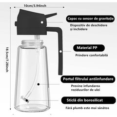 Recipient Ulei, Kadeny, 2in1, Functie Spray/Turnare, din Sticla, 470 ml, Fara Scurgere, Negru