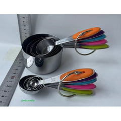 Set 10 Piese de Masurare, Kadeny, 5 Linguri Gradate + 5 Cesti Gradate, Otel Inoxidabil + Silicon, 19 x 8 x 9 cm, Multicolor