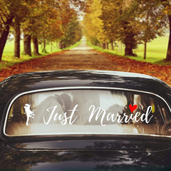 Sticker Autocolant, Kaveny, Tematica Nunta, Model Indragostiti, cu Scris Just Married, 50x11.5 cm, Alb