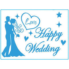 Sticker Autocolant, Kaveny, Tematica Nunta, Model Scris Happy Wedding, 21x29 cm, Albastru