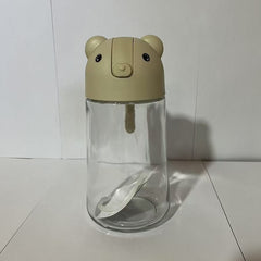 Recipient de ulei, Kadeny, Model Ursulet, Sticla pentru Lichide de Bucatarie, Inchidere Deschidere Automata, 18.5 x 13 cm, Volum 630 ml, Bej