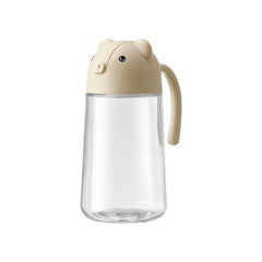 Recipient de ulei, Kadeny, Model Ursulet, Sticla pentru Lichide de Bucatarie, Inchidere Deschidere Automata, 18.5 x 13 cm, Volum 630 ml, Bej