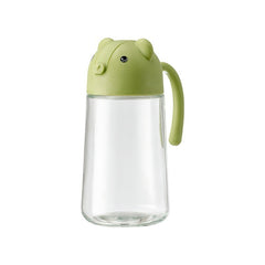 Recipient de ulei, Kadeny, Model Ursulet, Sticla pentru Lichide de Bucatarie, Inchidere Deschidere Automata, 18.5 x 13 cm, Volum 630 ml, Verde