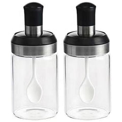 Sticle si Borcane de Ulei de Masline, Kadeny, Dozator Set 4 Bucati, 2 Sticle cu Dispenser 500 ml/buc, 2 Borcane pentru Condimente cu Capac si Lingura 120ml/buc, Transparent