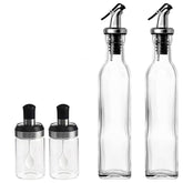 Sticle si Borcane de Ulei de Masline, Kadeny, Dozator Set 4 Bucati, 2 Sticle cu Dispenser 500 ml/buc, 2 Borcane pentru Condimente cu Capac si Lingura 120ml/buc, Transparent