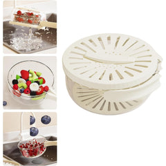 Strecuratoare 2 in 1 pentru Fructe si Legume, Kadeny, Cos de Scurgere si Cutie de Depozitare, 15.5 x 8.3 cm, din PP, cu Maner si Capac, Alb