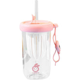Pahar din silicon, cu capac si pai, pentru copii, Kaveny, anti-cadere, compartiment pentru fructe/ceai/gheata, rezistent la temperaturi inalte, 500ml, Roz, 14.5x8.8x20 cm