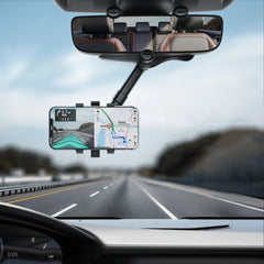 Suport auto Kadeny cu atasare la oglinda retrovizoare, model Y611, rotativ 360 de grade si retractabil, multifunctional, compatibil cu toate telefoanele mobile, Negru