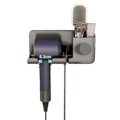 Suport de Baie, Kadeny, pentru Uscator de Par, cu Organizator Dublu, din Plastic, Aplicare cu Suport Adeziv, 23 x 8.8 x 9.5 cm, Gri