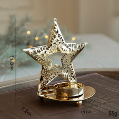 Suport Decorativ pentru Lumanare de Craciun, Kadeny, Model Stea Aurie din Art Metal, pentru Masa fara Agatare, 12 x 11 x 7.2 cm, Auriu