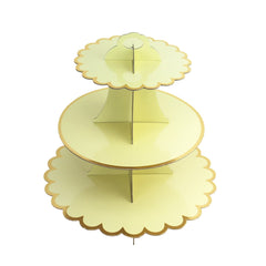 Etajera pentru Prajituri, Kaveny, din Carton, 3 Nivele, 16/22/29 cm Diametru, Inaltime 38 cm, Galben