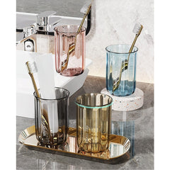 Suport Multifunctional 2 in 1, Pahar si Suport pentru Periuta de Dinti, Kadeny, Plastic, Dimensiune: 10.4 x 7.3 x 7.3 cm, Albastru