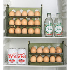 Suport Organizator pentru Oua, Kadeny, pentru Frigider, Verde transparent, Capacitate 20 oua, Doua straturi, cu Data de Expirare, 25.5x10x17 cm