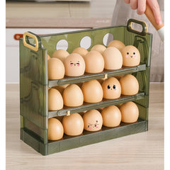 Suport Organizator pentru Oua, Kadeny, pentru Frigider, Verde transparent, Capacitate 30 oua, Trei straturi, cu Data de Expirare, 25.5x10x23 cm