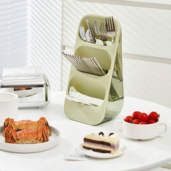 Suport - Organizator pentru Tacamuri, Kadeny, 3 Compartimente, Suport pentru Cosmetica, Ustensile, Material PP Durabil, 33 x 16 x 15 cm Verde