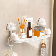 Suport pentru Baie, Kadeny, Montare pe Perete, Model Pisicute, ABS, Adeziv, Raft pentru Depozitare, 33.4x17.7 cm, Alb