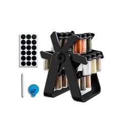 Suport Pentru Condimente Rotativ, Kadeny, Multifunctional, Pivotant 360°, Portabil, Usor de Montat, 34x23 cm, ABS/Sticla, Negru