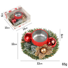 Suport pentru Lumanare de Craciun, Kadeny, Model Cupa cu 2 Globutele Rosii, Sfesnic de Tip Ghirlanda, Decoratiune pe Masa de Craciun, 12 x 12 x 6 cm, Rosu