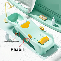 Suport Pliabil pentru Spalat Parul Kaveny, Pentru Copii, cu Scurgere, cu Picioare Antialunecare, Material Polipropilena, Suport Cap Reglabil, cu Manere, 110 x 35 x 21 cm, Verde