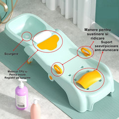 Suport Pliabil pentru Spalat Parul Kaveny, Pentru Copii, cu Scurgere, cu Picioare Antialunecare, Material Polipropilena, Suport Cap Reglabil, cu Manere, 110 x 35 x 21 cm, Verde