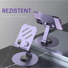 Suport rotativ pentru telefon, Kadeny, Complet Metalic, Pliabil, Design Modern pentru Desktop, Multifunctional, Compatibil cu Tableta, 10.5 x 9 x 9 cm, 80 g, Mov inchis