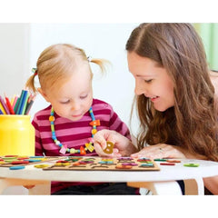 Tabla Montessori, Kaveny, din Lemn, Educatie Timpurie Cifre, 25 Piese Lemn, +18 Luni, 20 x 20 cm, Vopsea pe Baza de Apa, Multicolor
