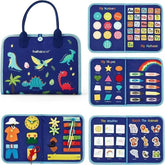 Carte Senzoriala Educativa Montessori, Kaveny, Dezvoltare Abilitati Motorii, 5 Pagini, Model Dinozauri, 28x22x7 cm, Albastru