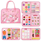 Carte Senzoriala Educativa Montessori, Kaveny, Dezvoltare Abilitati Motorii, 5 Pagini, Model Unicorni, 28x22x7 cm, Roz