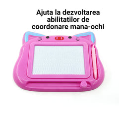 Tablita Magnetica de Scris si Desenat, Kaveny, Model Pisica, cu Creion, Dimensiuni 23.2x18.5 cm, Suprafata Desen 14.6x10.4 cm, Dezvolta Imaginatia si Creativitatea, Incurajeaza Exersarea Scrisului, Roz