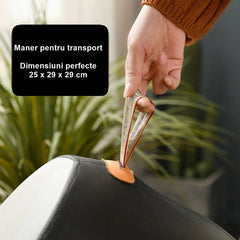 Taburet Pentru Copii, Kaveny, Cadru din Lemn Masiv, 25 x 29 x 29 cm, Perna de Burete Elastica si Maner de Transport, in Forma de Pinguin, Negru