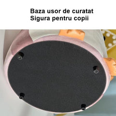Taburet Pentru Copii, Kaveny, Cadru din Lemn Masiv, 25 x 29 x 29 cm, Perna de Burete Elastica si Maner de Transport, in Forma de Pinguin, Roz