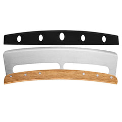 Taietor Feliator de Pizza, Kadeny, din Otel Inoxidabil, cu Capac, Maner din Lemn, Antialunecare, Lama Neteda si Ascutita, 34x10 cm, Maro