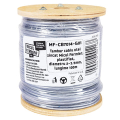 Tambur cablu otel zincat Micul Fermier, plastifiat, diametru 2-3.5mm, lungime 100m