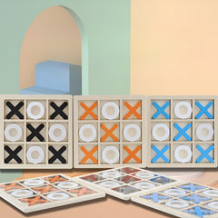 Jucarie Montessori Tic Tac Toe, Kaveny, Educativa, Interactiva, din lemn, X si O, 9 Piese, 14.3x14.3 cm, Negru Alb