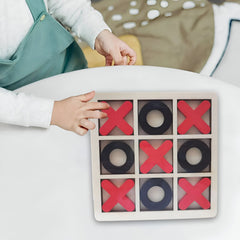 Jucarie Montessori Tic Tac Toe, Kaveny, Educativa, Interactiva, din lemn, X si O, 9 Piese, 14.3x14.3 cm, Negru Rosu