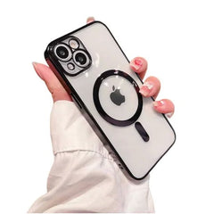 Husa MagSafe pentru Apple iPhone 14, Full Cover, Protectie camera, Margini colorate Electroplating, Magnetica, Incarcare Wireless, Kaveny, Negru