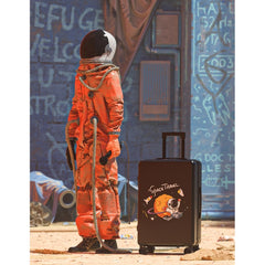 Troler de Calatorie, Kaveny, 56 x 35 x 22 cm, 4 Roti, Maner Reglabil, din ABS, cu Fermoar, Blocare cu Cod, Impermeabil, Model Astronaut, Negru