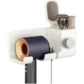 Suport de Baie, Kadeny, pentru Uscator de Par, cu Organizator Dublu, din Plastic, Aplicare cu Suport Adeziv, 23 x 8.8 x 9.5 cm, Alb