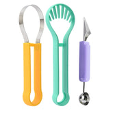 Ustensila bucatarie 4 in 1 pentru taiat si decorat fructe Kaveny, material inox si plastic, compact, 28x6.2 cm, multicolor