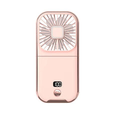 Ventilator Portabil Kaveny, 3 in 1, de Mana, de Gat, de Birou, 16.7 x 8 x 1.9 cm, 3 Trepte de Viteza, Incarcare USB, Pliabil, Afisaj Digital, Suport Telefon, Roz