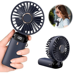 Ventilator Ultra Portabil cu Aromaterapie, Kaveny, 3 in 1, de Mana, de Birou, de Gat, 5 Trepte de Viteza, Incarcare USB, Autonomie 12h, Pliabil, cu Ecran LCD, Albastru