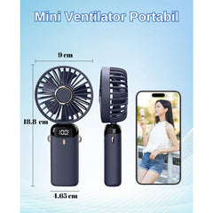 Ventilator Ultra Portabil cu Aromaterapie, Kaveny, 3 in 1, de Mana, de Birou, de Gat, 5 Trepte de Viteza, Incarcare USB, Autonomie 12h, Pliabil, cu Ecran LCD, Albastru