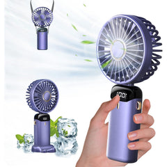 Ventilator Ultra Portabil cu Aromaterapie, Kaveny, 3 in 1, de Mana, de Birou, de Gat, 5 Trepte de Viteza, Incarcare USB, Autonomie 12h, Pliabil, cu Ecran LCD, Mov
