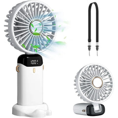 Ventilator Ultra Portabil cu Aromaterapie, Kaveny, 3 in 1, de Mana, de Birou, de Gat, 5 Trepte de Viteza, Incarcare USB, Autonomie 12h, Pliabil, cu Ecran LCD, Alb