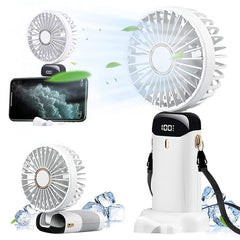 Ventilator Ultra Portabil cu Aromaterapie, Kaveny, 3 in 1, de Mana, de Birou, de Gat, 5 Trepte de Viteza, Incarcare USB, Autonomie 12h, Pliabil, cu Ecran LCD, Alb