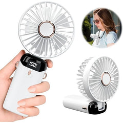 Ventilator Ultra Portabil cu Aromaterapie, Kaveny, 3 in 1, de Mana, de Birou, de Gat, 5 Trepte de Viteza, Incarcare USB, Autonomie 12h, Pliabil, cu Ecran LCD, Alb